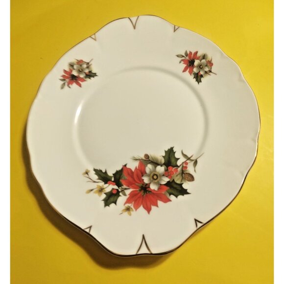 Sadler 3975 Christmas Poinsettia Lugged Cake Serving Plate - Picture 3 of 8